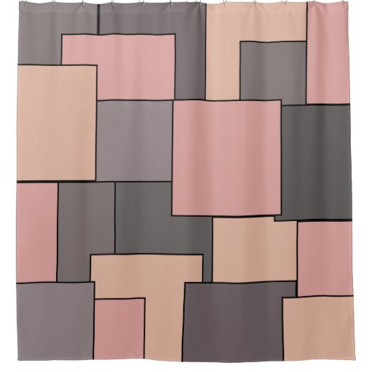 抽象芸術ピンク紫グレー幾何学芸術 シャワーカーテン (正面)
