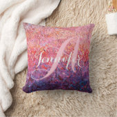 抽象芸術ピンク紫モノグラムの名イニシャル クッション (ブランケット)
