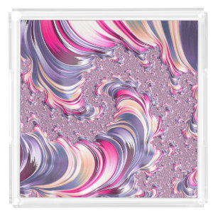 抽象芸術ピンク紫色スパイラルフラクタル アクリルトレー