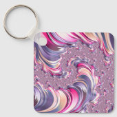 抽象芸術ピンク紫色スパイラルフラクタル キーホルダー (正面)