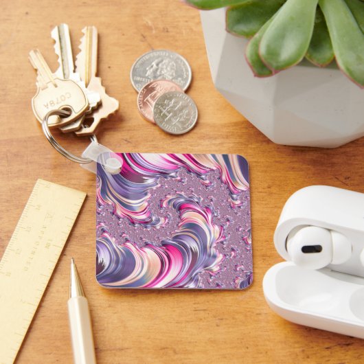 抽象芸術ピンク紫色スパイラルフラクタル キーホルダー (デスク)