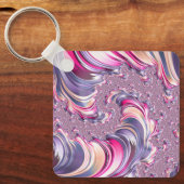 抽象芸術ピンク紫色スパイラルフラクタル キーホルダー (正面)