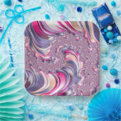 抽象芸術ピンク紫色スパイラルフラクタル ペーパープレート (パーティー)