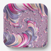 抽象芸術ピンク紫色スパイラルフラクタル ペーパープレート (正面)