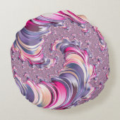抽象芸術ピンク紫色スパイラルフラクタル ラウンドクッション (裏面)