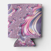 抽象芸術ピンク紫色スパイラルフラクタル 缶クーラー (正面)