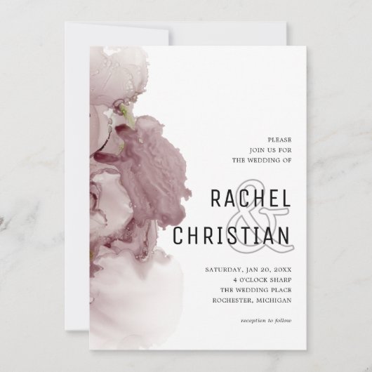 抽象芸術ピンク結婚グード 招待状 (正面)