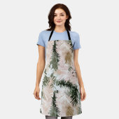 抽象芸術ピンク緑のクリスマスツリー エプロン (着用した状態)