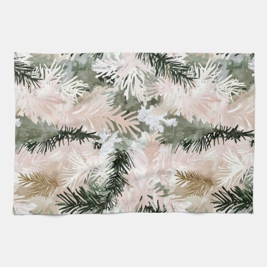 抽象芸術ピンク緑のクリスマスツリー キッチンタオル (横)