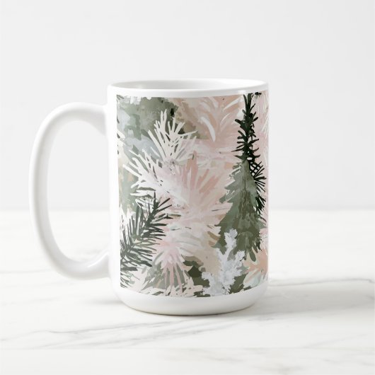 抽象芸術ピンク緑のクリスマスツリー コーヒーマグカップ (左)