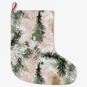 抽象芸術ピンク緑のクリスマスツリー ラージクリスマスストッキング (正面)