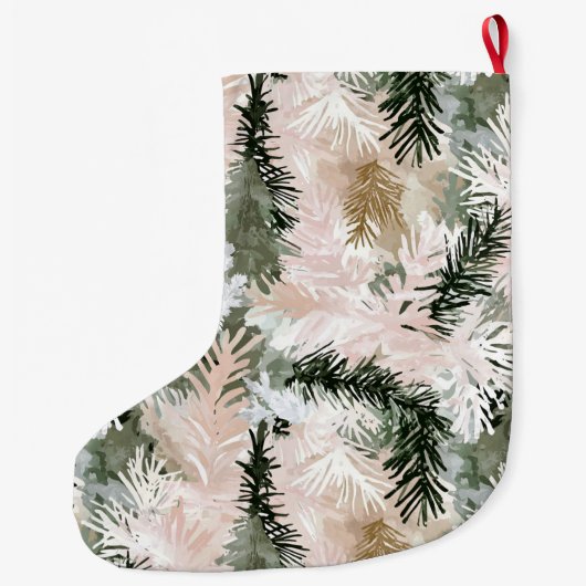 抽象芸術ピンク緑のクリスマスツリー ラージクリスマスストッキング (裏面)