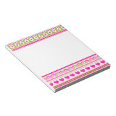 抽象芸術ピンク緑のパターン+ドット花ハート ノートパッド (アングル)