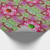 抽象芸術ピンク色の宝石の赤い緑 ラッピングペーパー (角)
