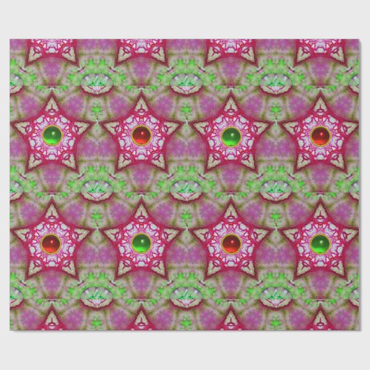 抽象芸術ピンク色の宝石の赤い緑 ラッピングペーパー (フラット)