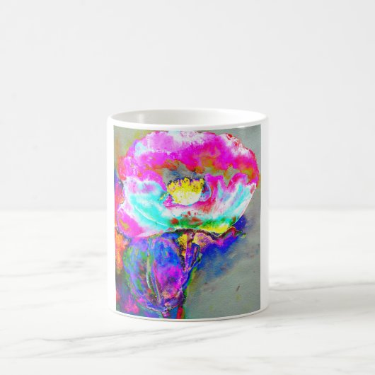 抽象芸術ピンク色の水彩フローラ コーヒーマグカップ (中央)