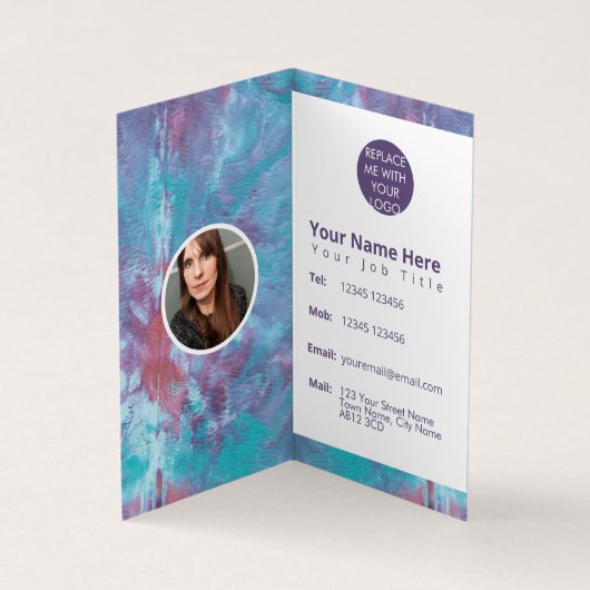 抽象芸術ピンク色の青いマーブル絞り染め 名刺 (内部)