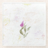 抽象芸術ピンク花弁植物採集器 ガラスコースター (正面)