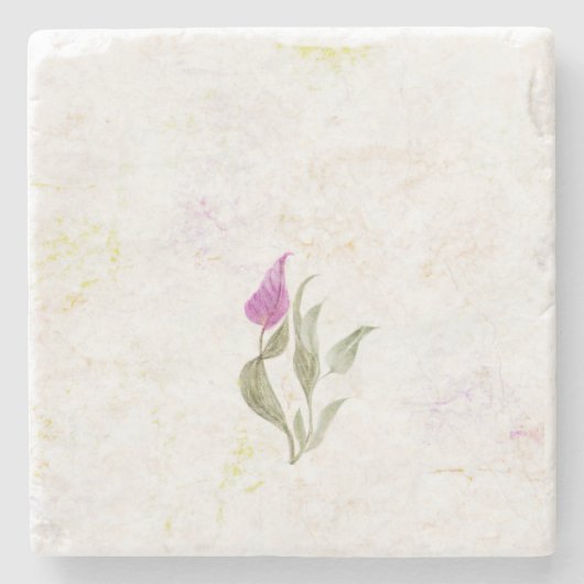 抽象芸術ピンク花弁植物石コースター ストーンコースター (正面)