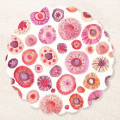 抽象芸術ピンク花柄 ペーパーコースター (正面)