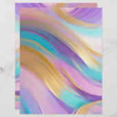 抽象芸術ピンク薄紫ターコイズ金ゴールドスクラップブック紙 (正面/裏面)