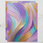 抽象芸術ピンク薄紫ターコイズ金ゴールドスクラップブック紙 (正面/裏面)