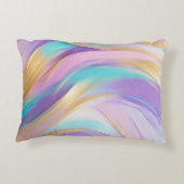 抽象芸術ピンク薄紫ターコイズ金ゴールド アクセントクッション (裏面)