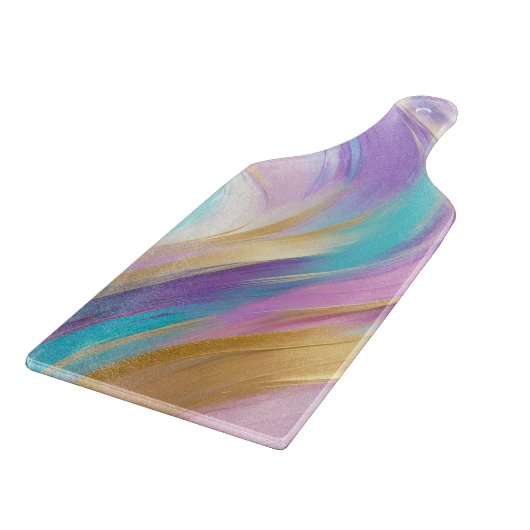 抽象芸術ピンク薄紫ターコイズ金ゴールド カッティングボード (角)