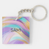 抽象芸術ピンク薄紫ターコイズ金ゴールド キーホルダー (裏面)