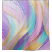 抽象芸術ピンク薄紫ターコイズ金ゴールド シャワーカーテン (正面)