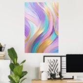 抽象芸術ピンク薄紫ターコイズ金ゴールド ポスター (ホームオフィス)