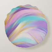 抽象芸術ピンク薄紫ターコイズ金ゴールド ラウンドクッション (裏面)