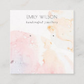 抽象芸術ピンク赤面水彩耳飾りディスプレイ スクエア名刺 (正面)