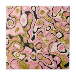 抽象芸術ピンク金ゴールドグリッター大理石効果 タイル