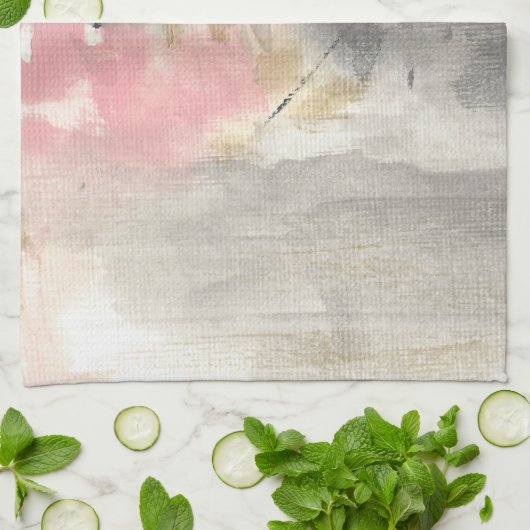 抽象芸術ピンク金ゴールドグレイモダンアート キッチンタオル (折り畳み)