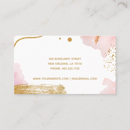 抽象芸術ピンク金ゴールドスクリプト水色 名刺 (裏面)