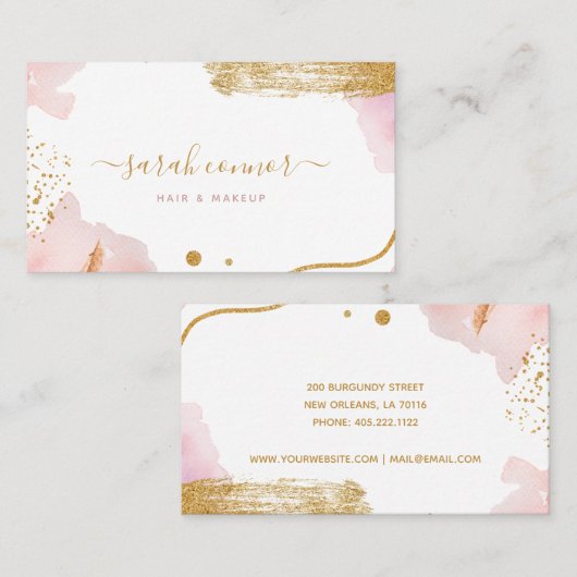 抽象芸術ピンク金ゴールドスクリプト水色 名刺 (正面/裏面)