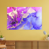 抽象芸術ピンク金ゴールドパープルアルコールインクオリジナル キャンバスプリント (インサイチュ (リビング))