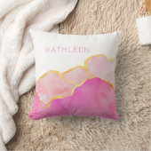 抽象芸術ピンク金ゴールドホワイト名前をカスタムするアモダンート クッション (ブランケット)