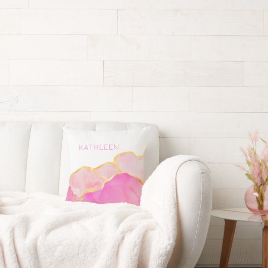 抽象芸術ピンク金ゴールドホワイト名前をカスタムするアモダンート クッション (ソファ)