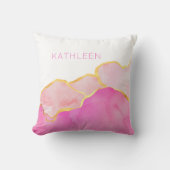 抽象芸術ピンク金ゴールドホワイト名前をカスタムするアモダンート クッション (正面)