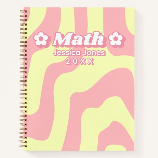抽象芸術ピンク黄色の波線の学校科目 ノートブック (正面)