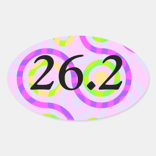抽象芸術ピンク26.2マラソンオーバルステッカー 楕円形シール (正面)