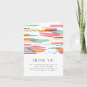 抽象芸術ピンク&ブルーモダンウォーターカラーベビーシャワー サンキューカード (正面)