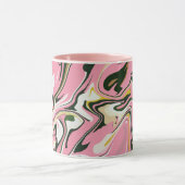 抽象芸術ピンク、白、黒の渦巻きアート マグカップ (中央)