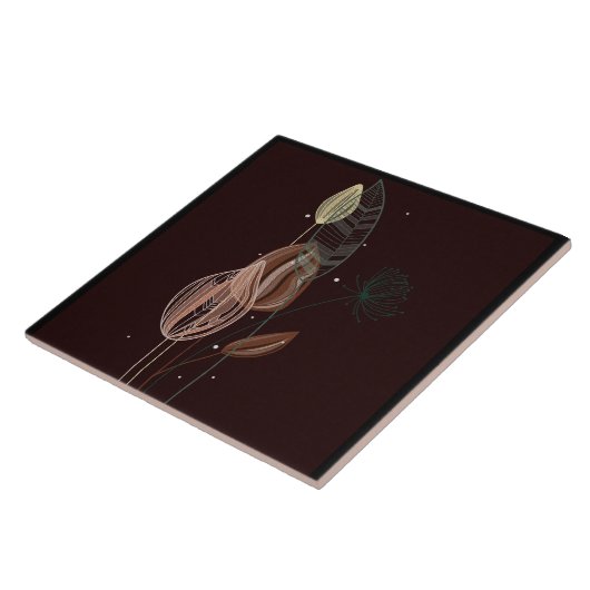 抽象芸術ピンク&金ゴールドチューリップミニマリストボタニカル タイル (側面)