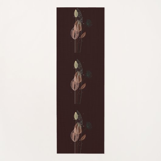 抽象芸術ピンク&金ゴールドチューリップミニマリストボタニカル ヨガマット (正面)