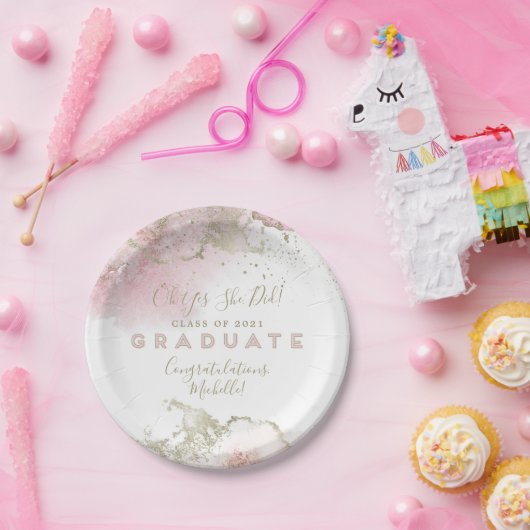 抽象芸術ピンク&金ゴールド卒業パーティー紙プレート ペーパープレート (パーティー)