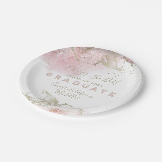 抽象芸術ピンク&金ゴールド卒業パーティー紙プレート ペーパープレート (アングル)