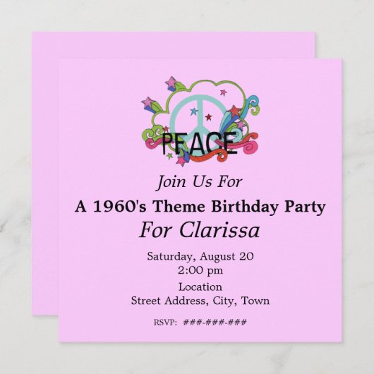 抽象芸術ピースサインスタースクロース誕生日 招待状 (正面/裏面)